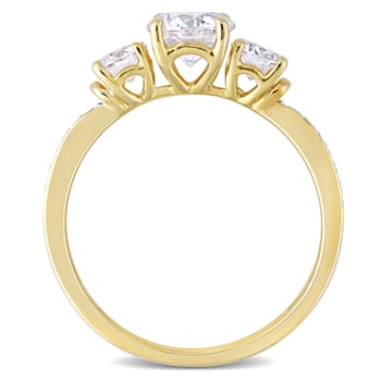 1-3/8 CT DEW Created Moissanite 3-Stone Engagement Ring in 10K Yellow Gold