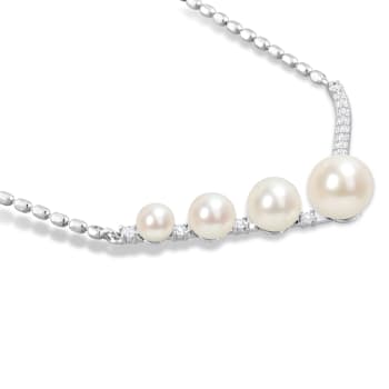 4-7.5MM Freshwater Cultured Pearl and 1/3ctw Created White Sapphire
Pendant in Sterling Silver