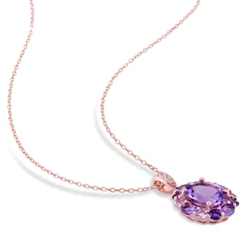3 5/8 CT TGW Multi-Gemstones Floral Pendant with Chain in Rose Plated
Sterling Silver