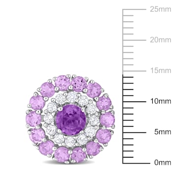 3 1/2 CT TGW Multi Gemstone Halo Stud Earrings in Sterling Silver