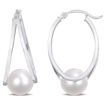 8-8.5 MM White Freshwater Cultured Pearl Earrings in Sterling Silver