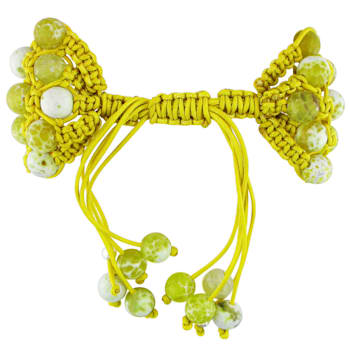 Shambhala Cuff Bracelet on Yellow Cotton Cord with Yellow Agate and
White Cubic Zirconia Beads