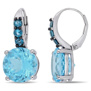 15-1/4ctw Sky Blue and London Blue Topaz Drop Earrings in Sterling Silver