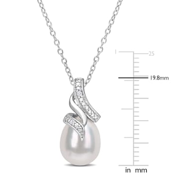 8.5-9MM Freshwater Cultured Pearl and Diamond Accent Pendant with Chain
in Sterling Silver