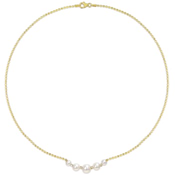 4.5-8 MM Freshwater Cultured Pearl And White Topaz Necklace in 18K
Yellow Gold Over Sterling Silver