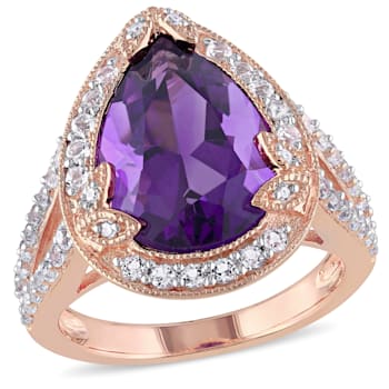5 7/8 CT TGW Multi-Gemstones and Diamond Accent Halo Shank Ring in Rose
Gold Plated Sterling Silver