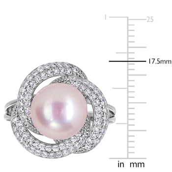 10.5 -11MM Pink Freshwater Cultured Pearl and 3/4 CT TGW Cubic Zirconia
Ring in Sterling Silver
