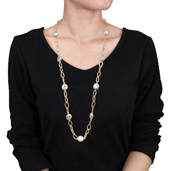 9-10 MM Freshwater Cultured Pearl Necklace in 18K Yellow Gold Over
Sterling Silver