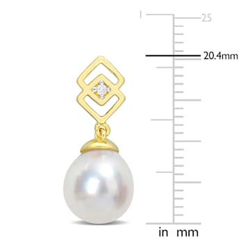 8-9MM South Sea Cultured Pearl and White Topaz Earrings in 14K Yellow
Gold Over Sterling Silver