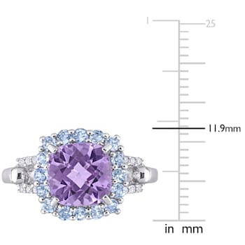 2 1/3 CT TGW Amethyst, Tanzanite and Diamond Accent Halo Ring in
Sterling Silver