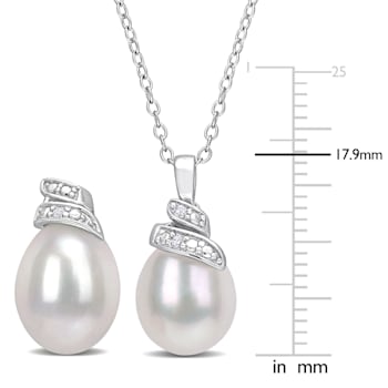 6.5-7MM Freshwater Cultured Pearl and Diamond Accent Earrings and
Pendant Set in Sterling Silver