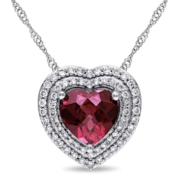 2 CT TGW Rhodolite and 1/4 CT TW Diamond Heart Pendant with Chain in 14K
White Gold