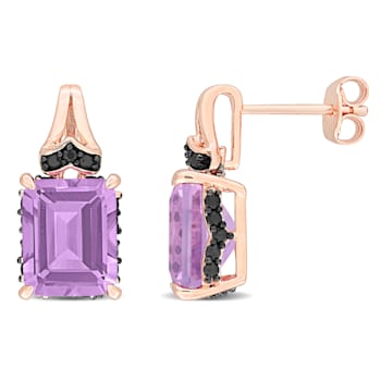 6 3/4 CT TGW Rose de France and Black Sapphire Earrings in Rose Plated
Sterling Silver
