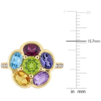 3 3/8 CTW Multi-Gemstone and Diamond Accent Floral Ring in Yellow Plated
Sterling Silver