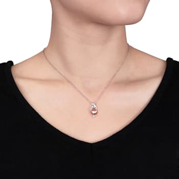 9-9.5MM Pink Freshwater Cultured Pearl and Diamond Pendant with Chain in
Sterling Silver