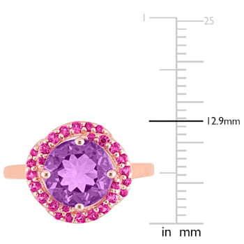 1 7/8 CTW Amethyst and Created Pink Sapphire Rosebud Ring in Rose Plated
Sterling Silver