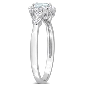 1/2 CT TGW Aquamarine and White Topaz with Diamond Accent Halo Ring in
Sterling Silver