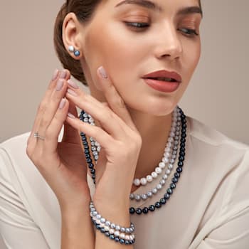 7.5-8MM Multi-Color Freshwater Cultured Pearls Necklace, Bracelet &
Earrings Set in Sterling Silver