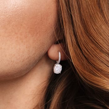 5 1/5 CT DEW Oval Created Moissanite Drop Earrings in Sterling Silver