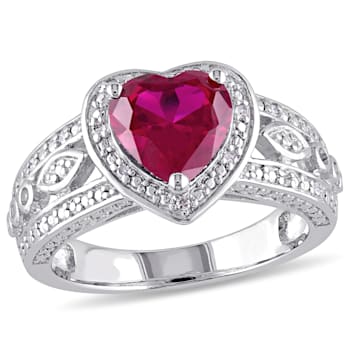 2 4/5 CT TGW Created Ruby and 1/10 CT TW Diamond Vintage Heart Ring in
Sterling Silver