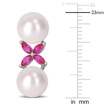 8.5-9MM Cultured Freshwater Pearl and Created Ruby Cross Earrings in
Sterling Silver