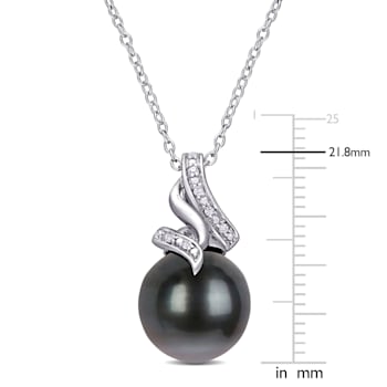 9-9.5MM Black Tahitian Cultured Pearl and Diamond Twist Pendant with
Chain in Sterling Silver