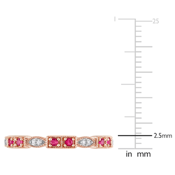 1/8 CT TGW Ruby and Diamond Accent Semi-Eternity Ring in 10K Rose Gold