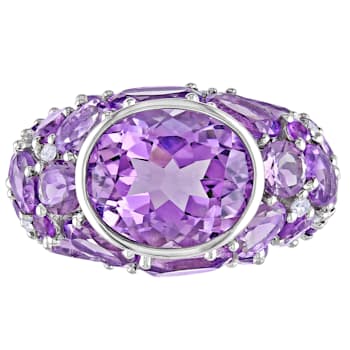 10 3/8 CT TGW Amethyst and 1/10 CT TW Diamond Cluster Ring in Sterling Silver