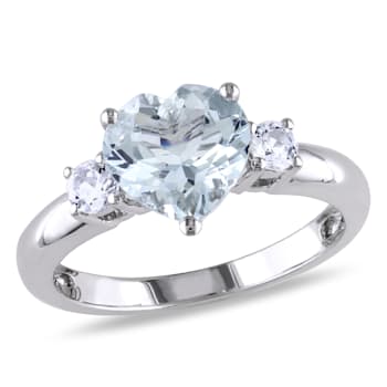 1 4/5 CT TGW Aquamarine and Created White Sapphire Heart Ring in
Sterling Silver