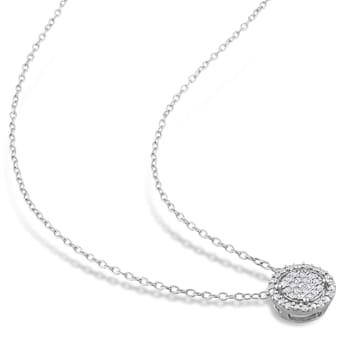 1/6 CT TW Diamond Cluster Halo Pendant with Chain in Sterling Silver