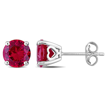 3 1/4 CT TGW Created Ruby Stud Earrings in Sterling Silver