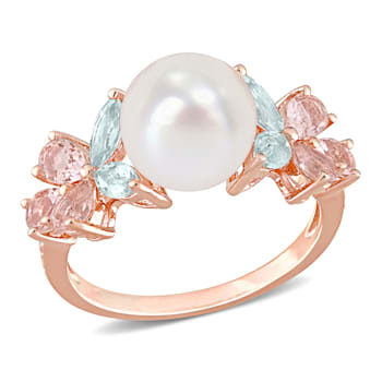 8.5-9MM Freshwater Cultured Pearl and 1 2/5 CT TGW Multi Gem Ring in
Rose Plated Sterling Silver