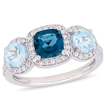 2 1/6 CT TGW London Blue and Sky Blue Topaz with 1/3 CT TW Diamond
3-Stone Ring in Sterling Silver