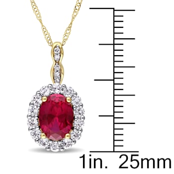 2 5/8 CT TGW Created Ruby White Topaz and Diamond Accent Pendant with
Chain in 14K Yellow Gold