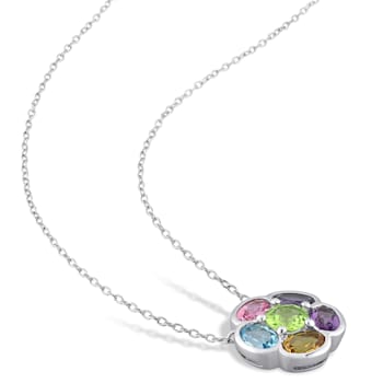 3 1/3 CT TGW Multi-Gem Floral Pendant in Sterling Silver