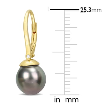 8-8.5 MM Black Tahitian Cultured Pearl and Diamond Accent Earrings in
Sterling Silver