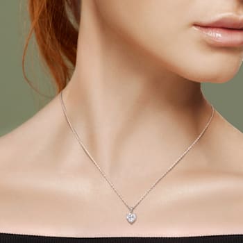 2 CT DEW Created Moissanite Solitaire Pendant with Heart Detail and
Chain in Sterling Silver