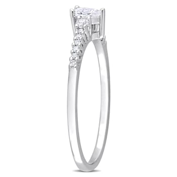 1/3 CT TGW Created White Sapphire and Diamond Accent Engagement Ring in
Sterling Silver