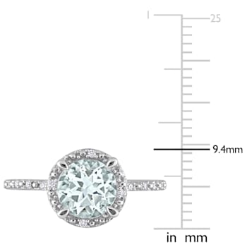 1 1/7 CT TGW Aquamarine and Diamond Accent Halo Ring in Sterling Silver