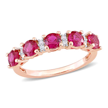 1 5/8 CT TGW Created Ruby & Created White Sapphire Semi Eternity
Ring in Rose Plated Sterling Silver
