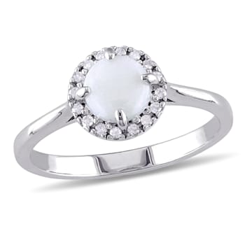 1/2 CT TGW Opal and 1/10 CT TW Diamond Halo Ring in Sterling Silver