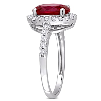 4 3/4 CT TGW Created Ruby and Created White Sapphire Halo Engagement
Ring in 10K White Gold