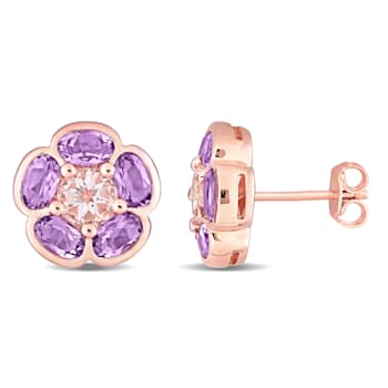 3 1/6 CT TGW Amethyst and White Topaz Stud Earrings in 18K Rose Gold
Over Sterling Silver
