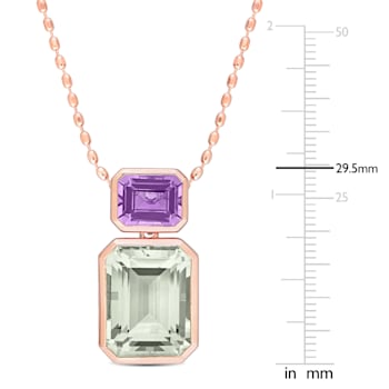 20 1/8 CT TGW Green Quartz and Rose de France Pendant with Chain in Rose
Plated Sterling Silver