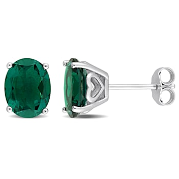 3 1/5 CT TGW Oval Created Emerald Stud Earrings in Sterling Silver