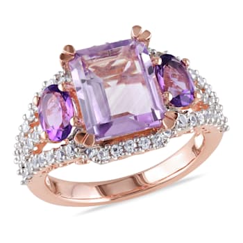 4 5/8 CT TGW Multi-Gemstones 3-Stone Ring in Rose Gold Plated Sterling Silver