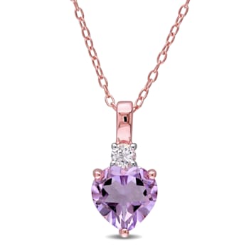 1 4/5 CT TGW Rose de France and Created White Sapphire Pendant in Rose
Plated Sterling Silver
