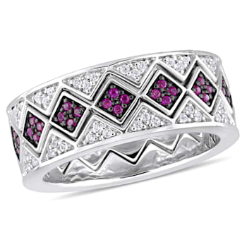 1 3/8 CT TGW Created Ruby and Created White Sapphire Ring Set in
Sterling Silver with BlacK Rhodium