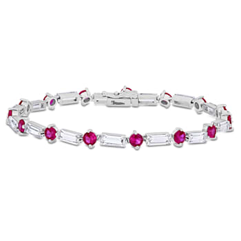 13 1/2 CT TGW Created Ruby and Created White Sapphire Tennis Bracelet in
Sterling Silver