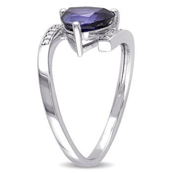 2 3/8 CT TGW Created Blue Sapphire and Diamond Accent Ring in Sterling Silver